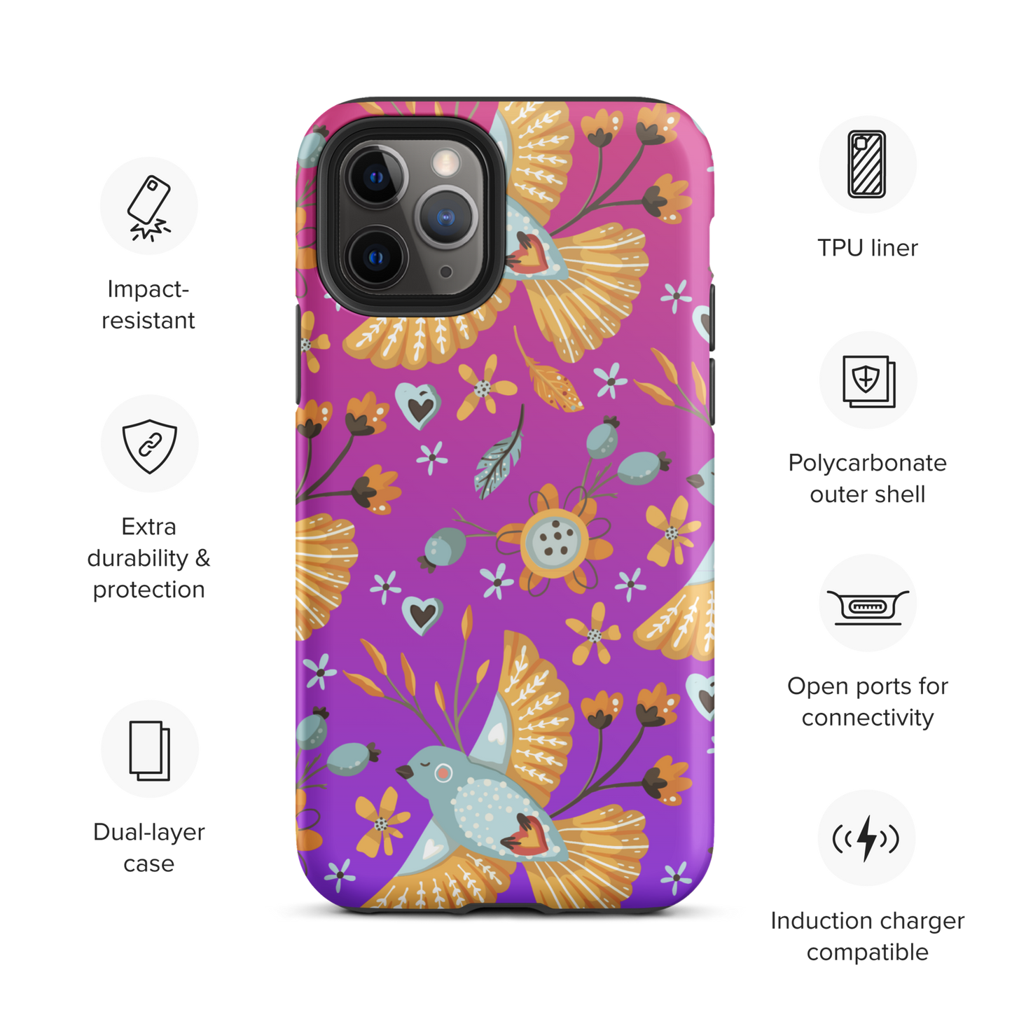 Pink & Purple | Boho Birds Pattern | Bohemian Style | Tough iPhone Case - #1
