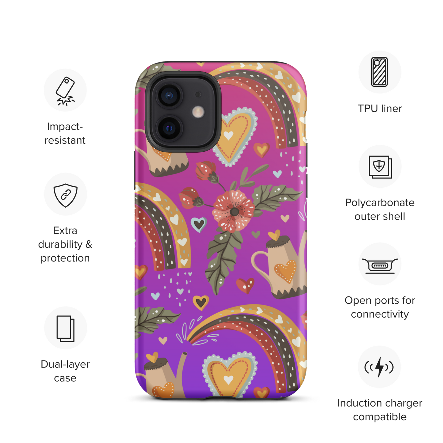 Pink & Purple | Boho Birds Pattern | Bohemian Style | Tough iPhone Case - #6