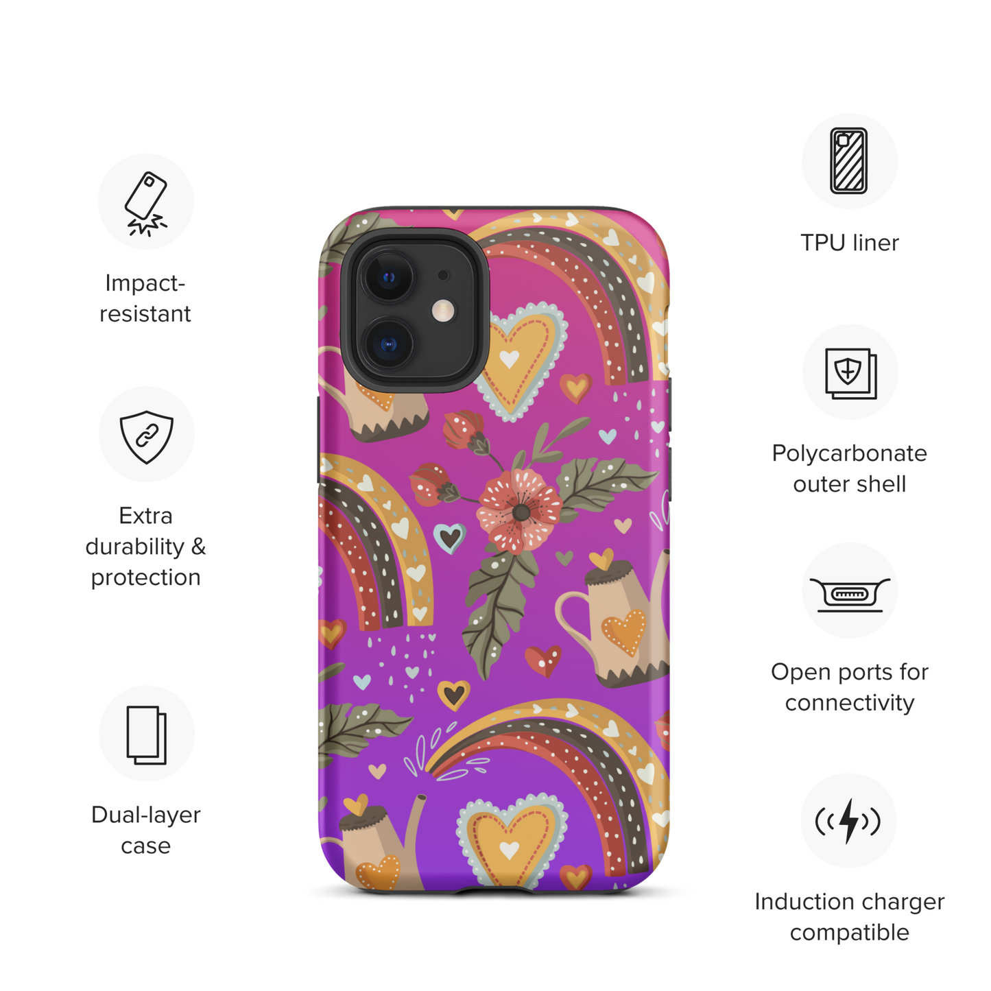 Pink & Purple | Boho Birds Pattern | Bohemian Style | Tough iPhone Case - #6