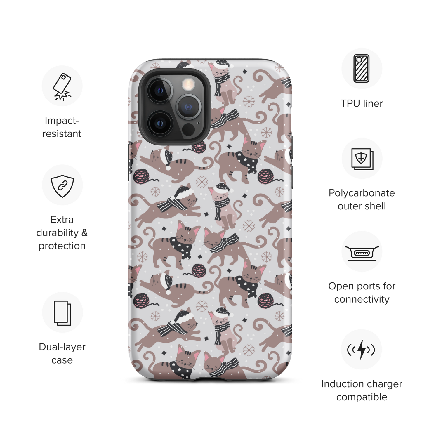 Winter Christmas Cat | Seamless Patterns | Tough iPhone Case - #1