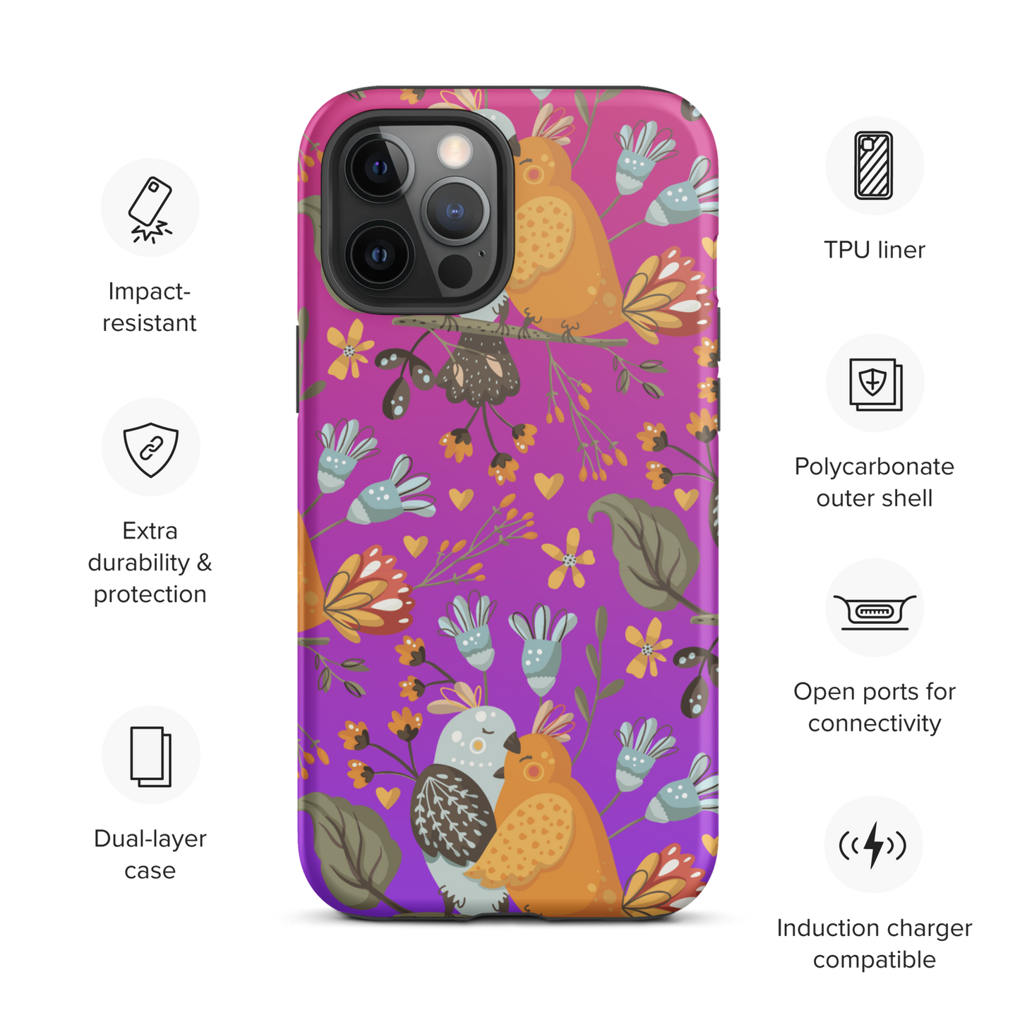 Pink & Purple | Boho Birds Pattern | Bohemian Style | Tough iPhone Case - #4