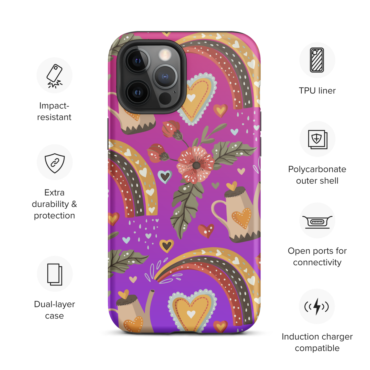 Pink & Purple | Boho Birds Pattern | Bohemian Style | Tough iPhone Case - #6