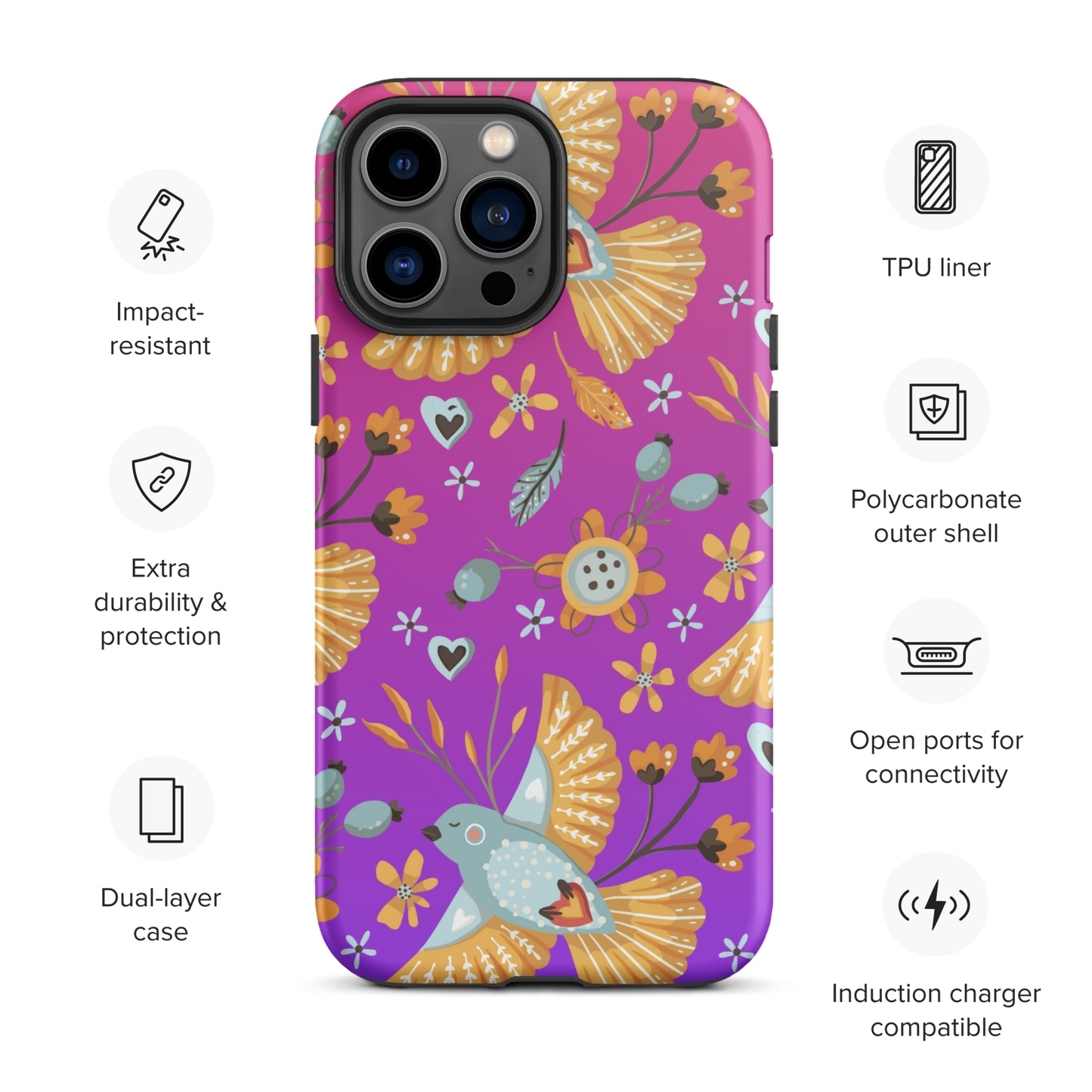 Pink & Purple | Boho Birds Pattern | Bohemian Style | Tough iPhone Case - #1