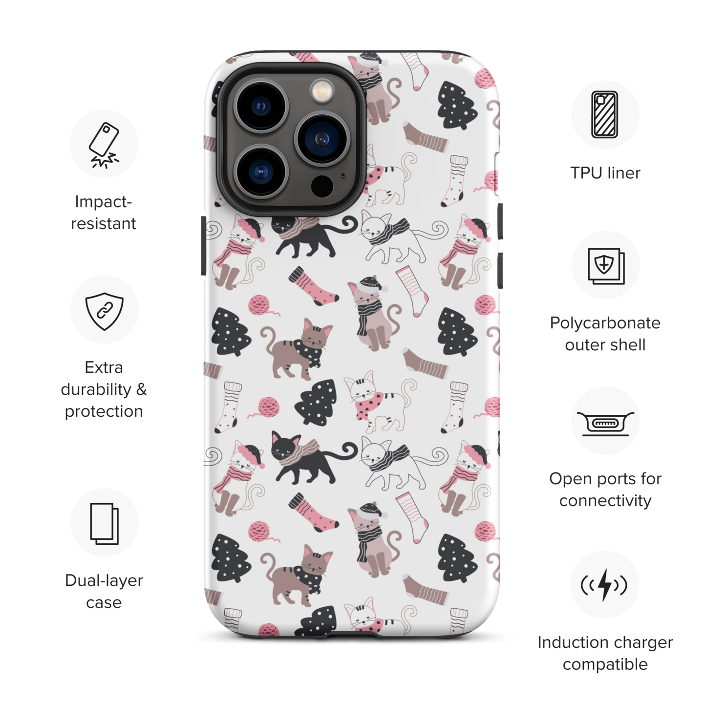 Winter Christmas Cat | Seamless Patterns | Tough iPhone Case - #3