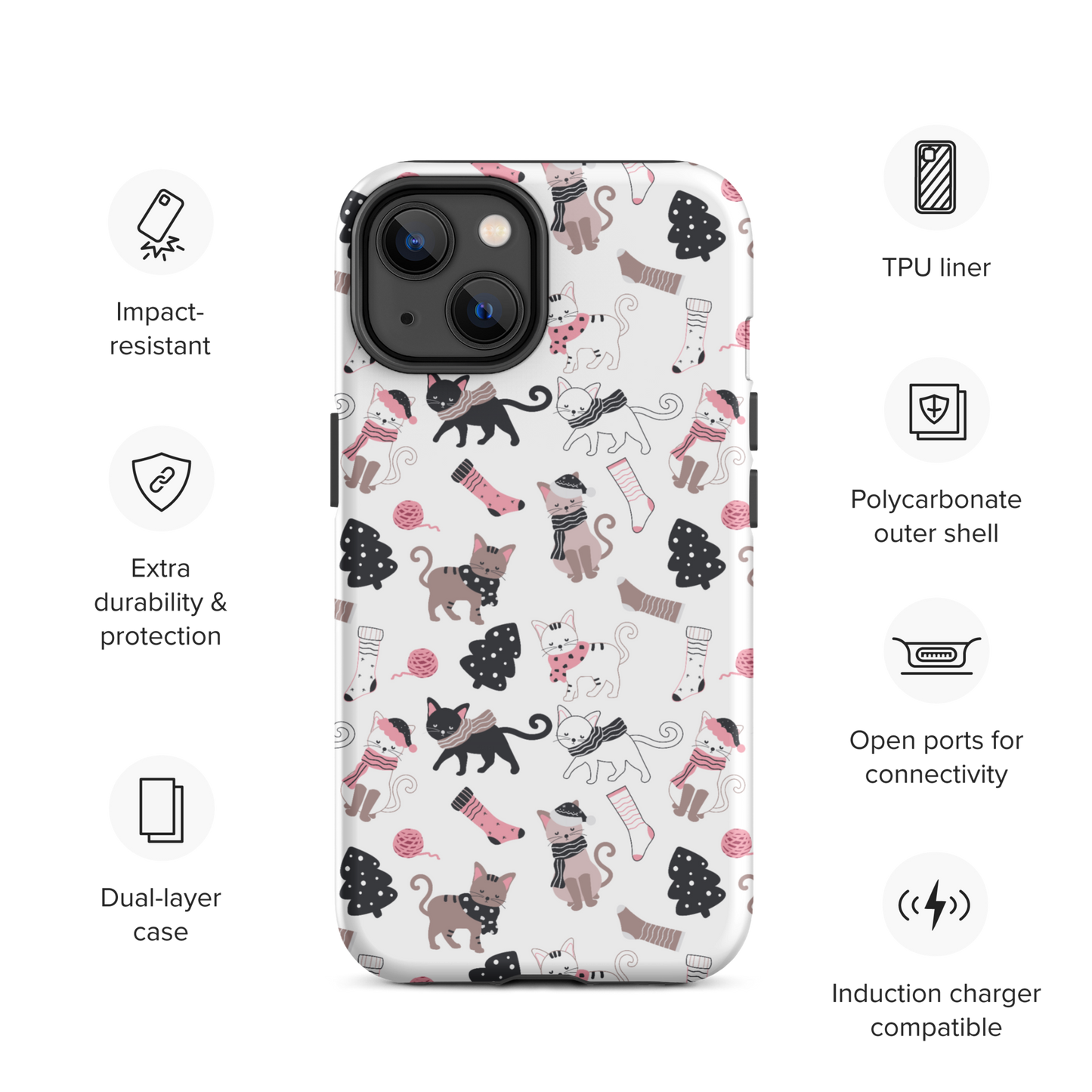 Winter Christmas Cat | Seamless Patterns | Tough iPhone Case - #3