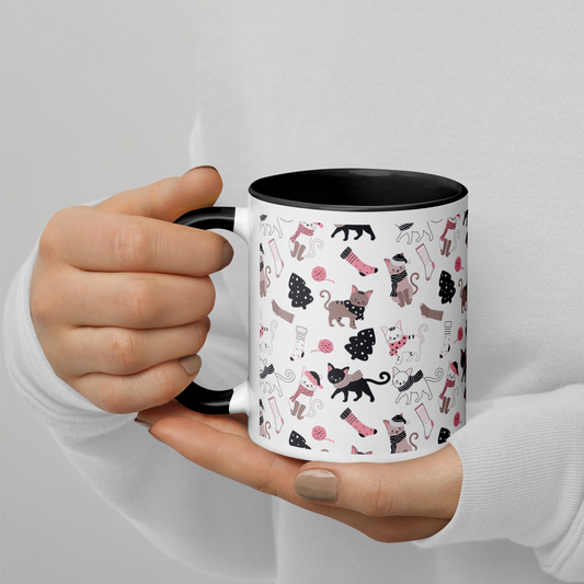 Winter Christmas Cat | Seamless Patterns | White Ceramic Mug with Color Inside - #3