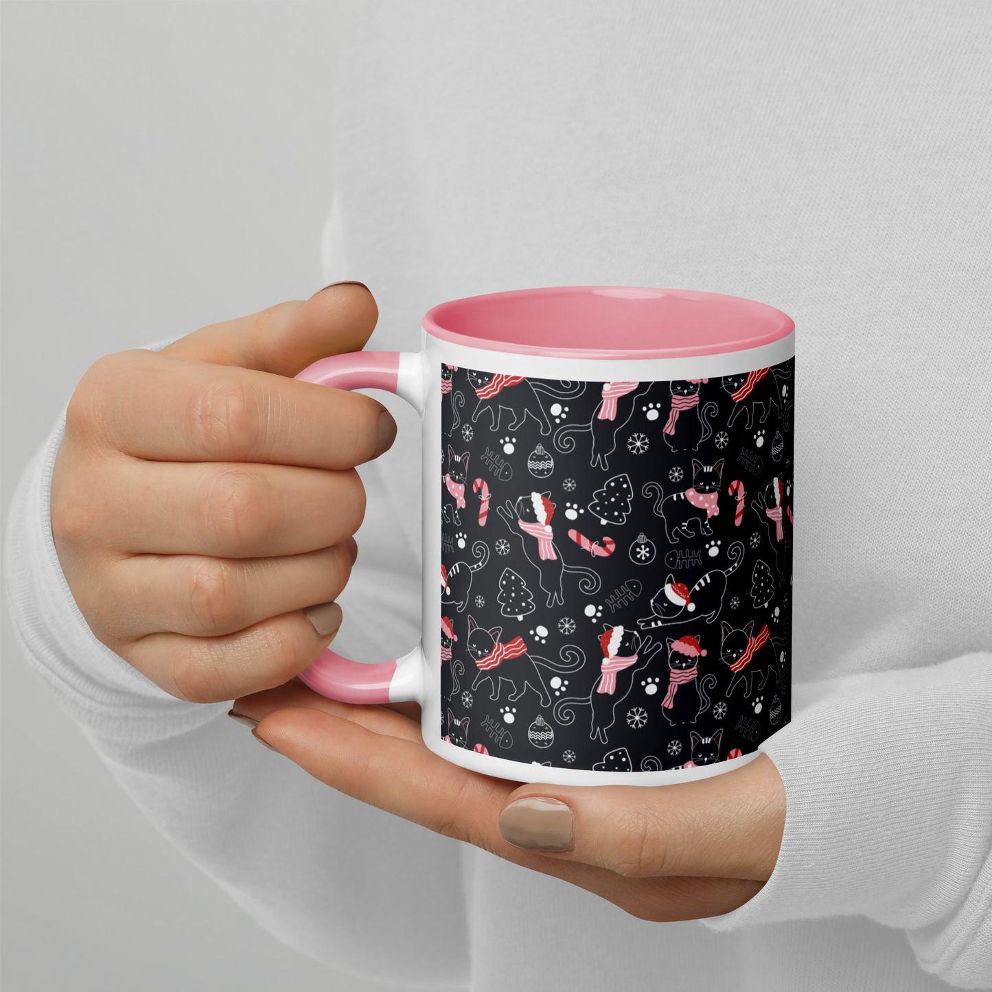 Winter Christmas Cat | Seamless Patterns | White Ceramic Mug with Color Inside - #4