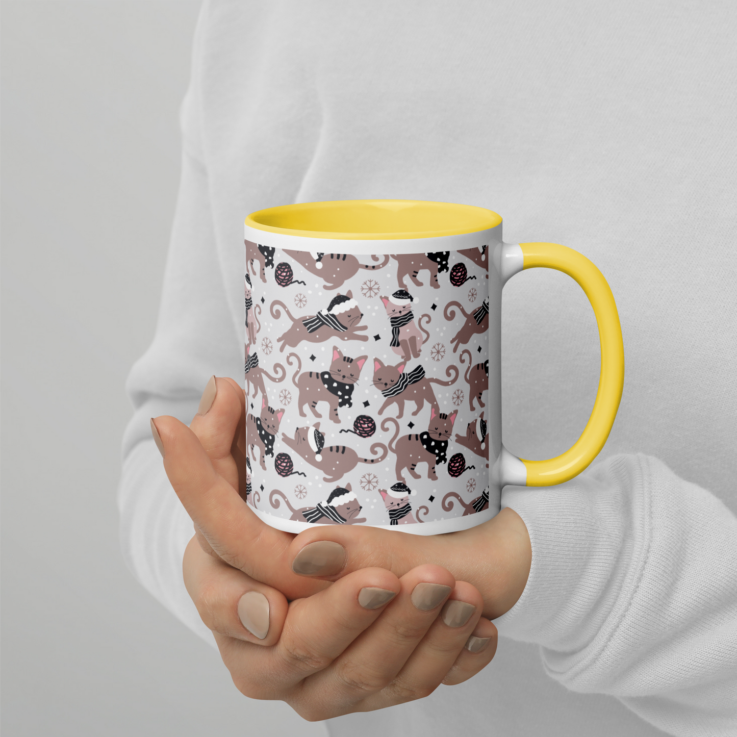 Winter Christmas Cat | Seamless Patterns | White Ceramic Mug with Color Inside - #1