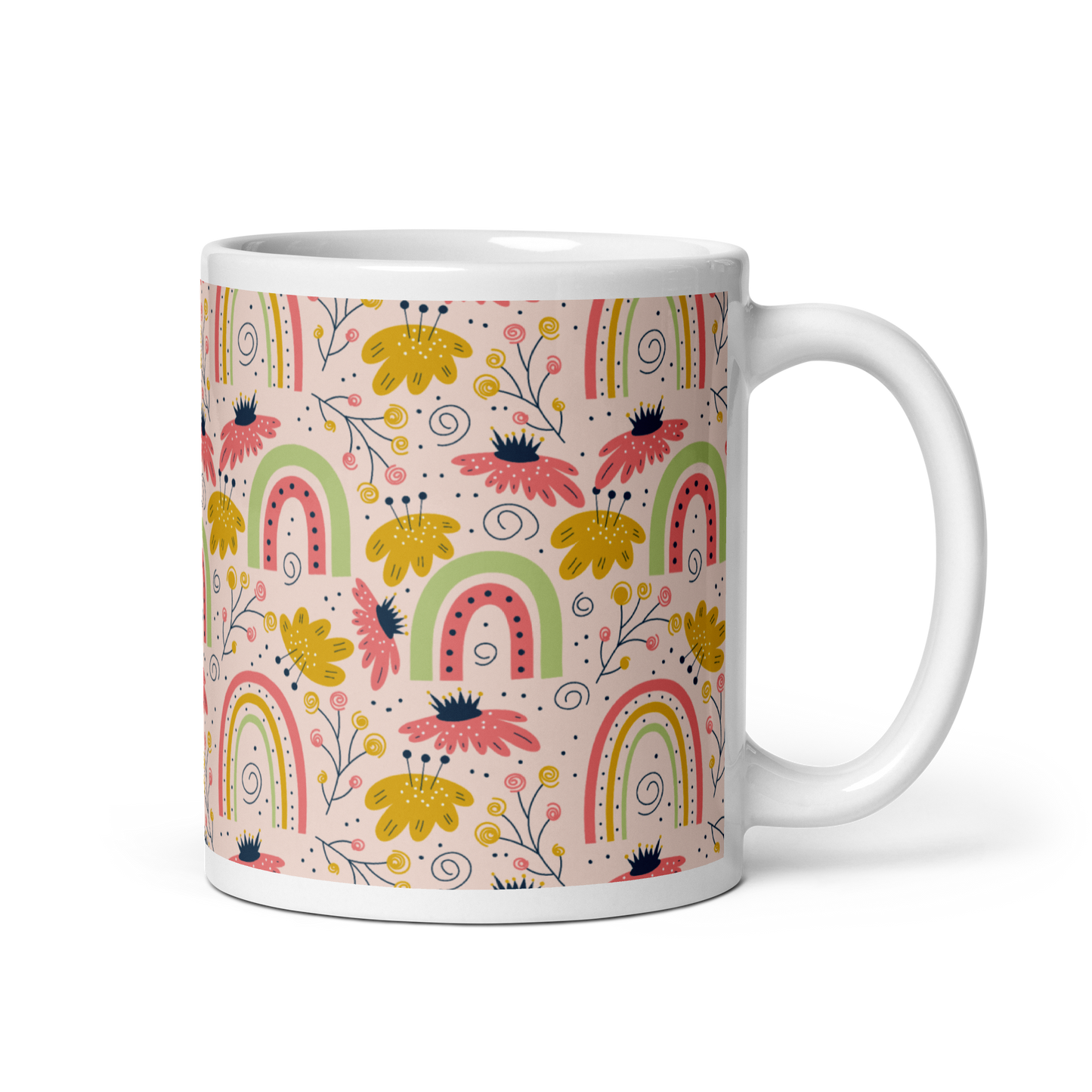 Scandinavian Spring Floral | Seamless Patterns | White Glossy Mug - #7